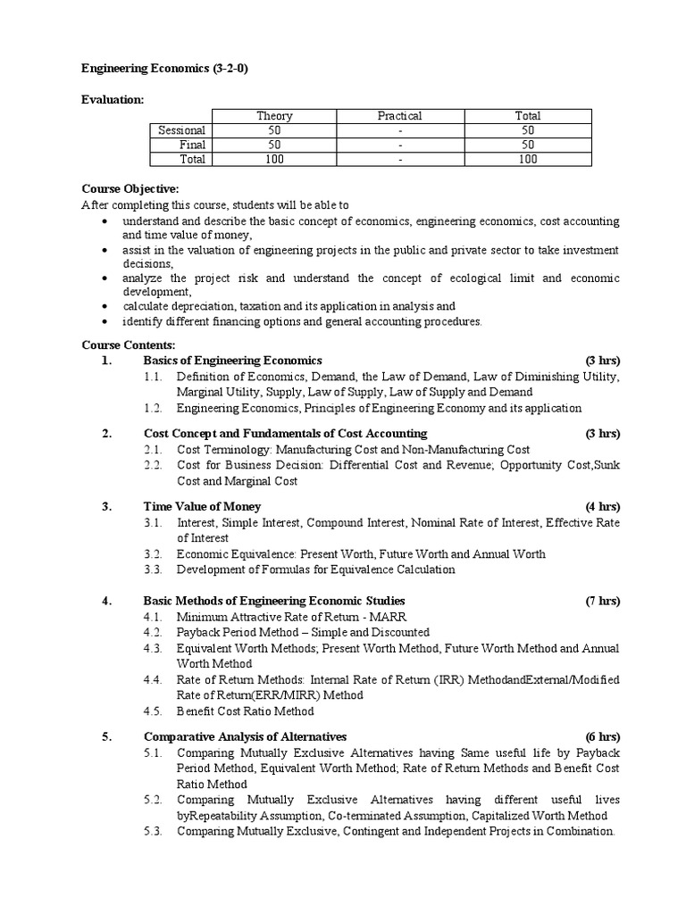 Engineering Economics Course Overview | PDF | Depreciation | Financial ...
