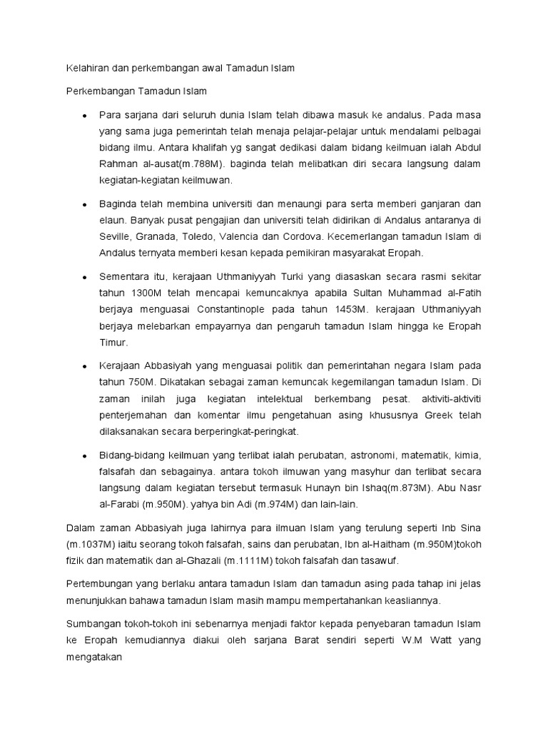 Kelahiran Dan Perkembangan Awal Tamadun Islam Pdf