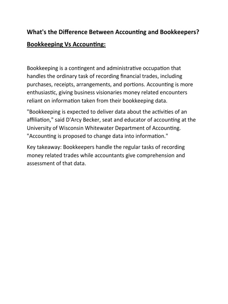 Difference Between Bookkeeping and Accounting PDF