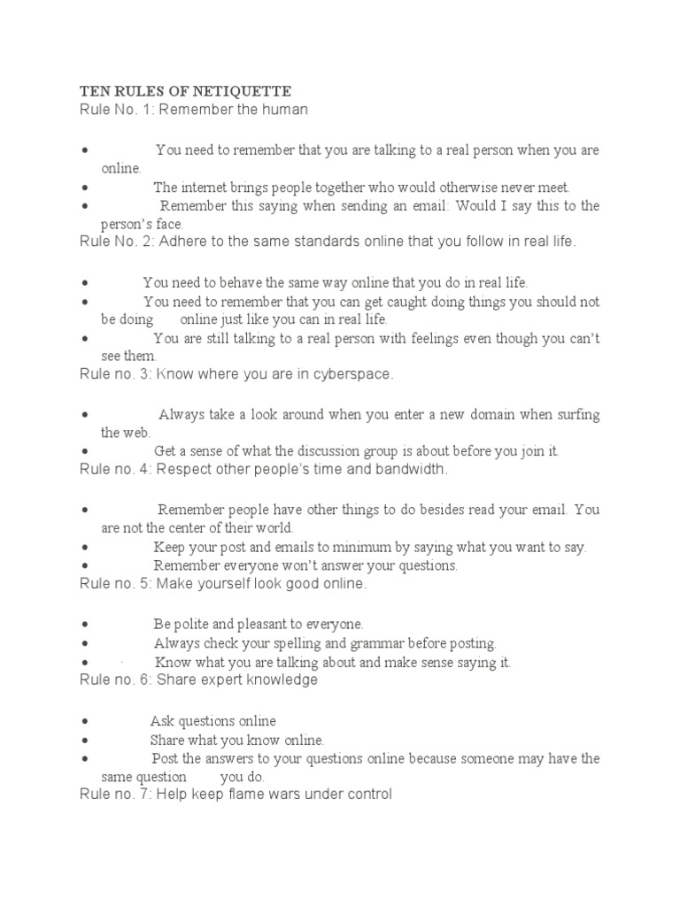 Ten Rules of Netiquette | PDF | Malware | Smartphone