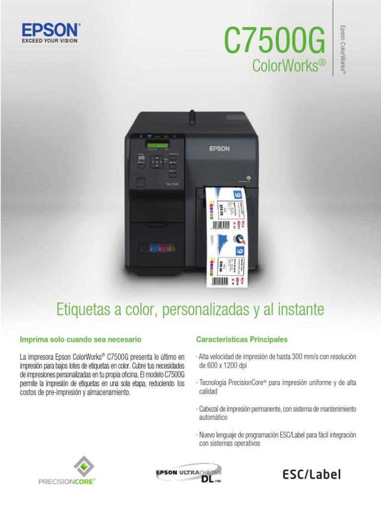 Catsheet ColorWorks C7500G SPA | PDF | Impresora (Computación) | Impresión