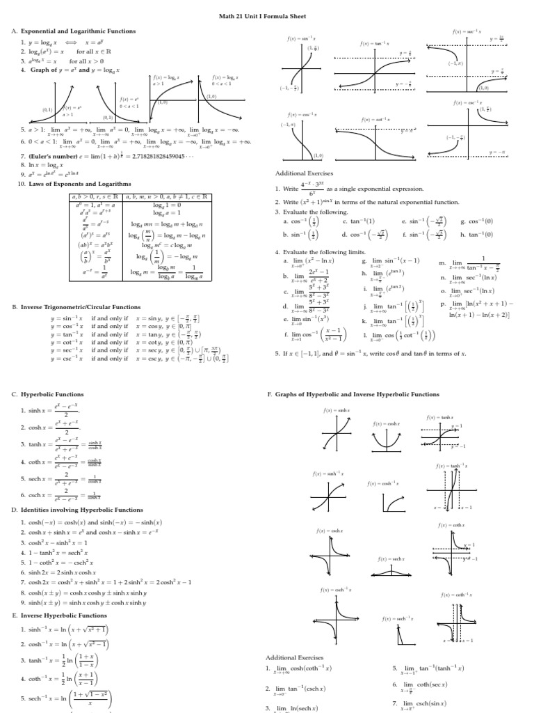 Math 21 Exponential & Trig Formulas | PDF | Trigonometric Functions ...