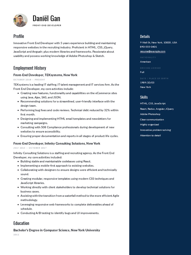 Front End Developer Resume Example 12 | PDF | Systems Engineering ...