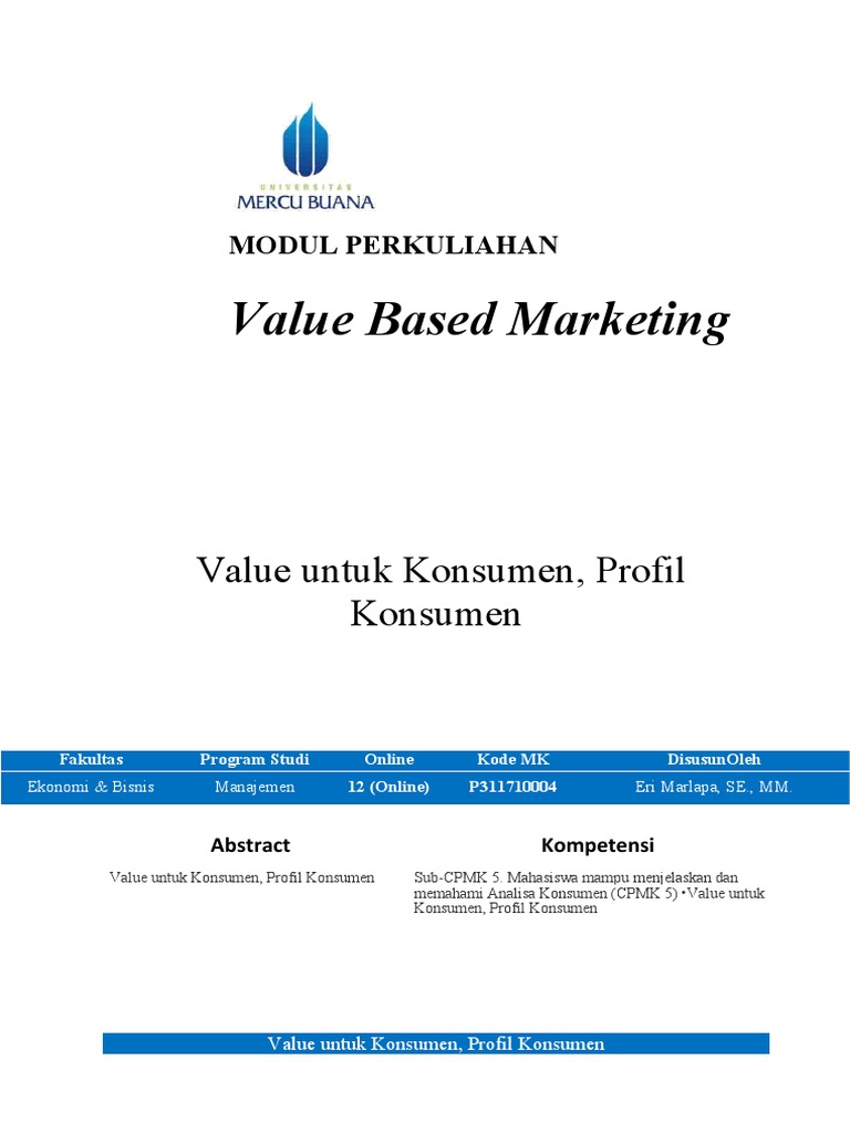 Modul Value Based-Marketing (TM12) | PDF