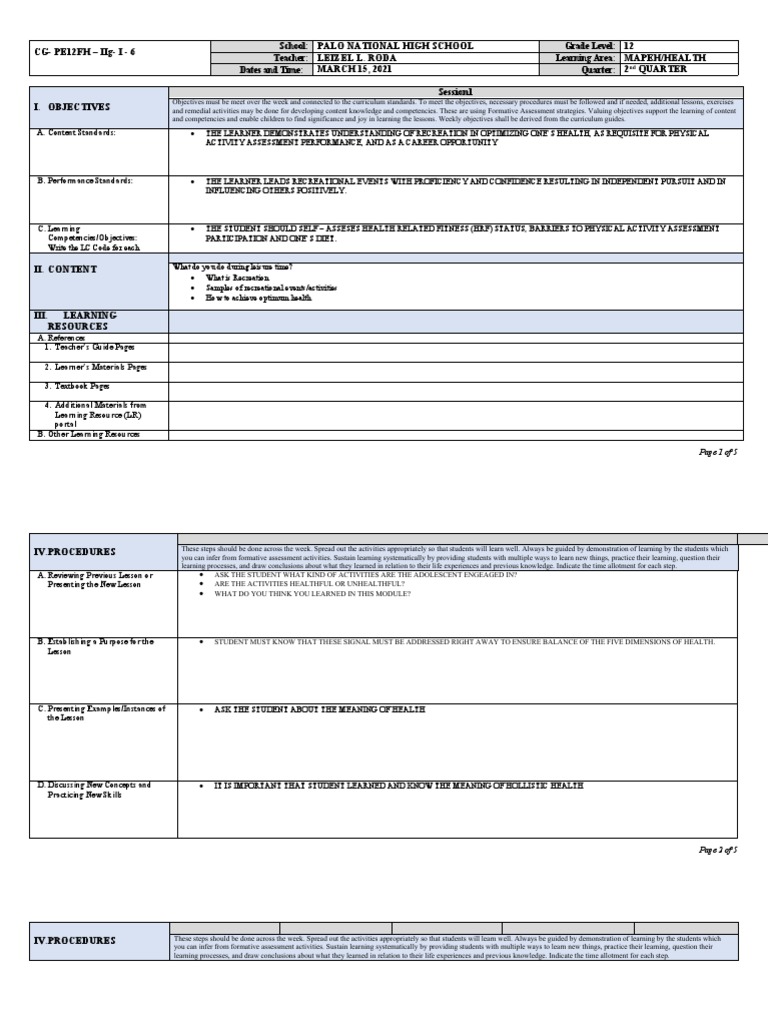SHS LP Priming PDF Educational Assessment Education Theory