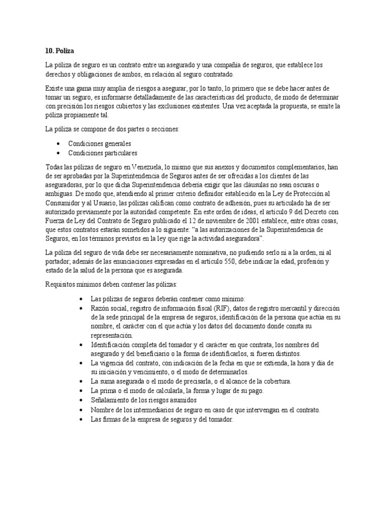 Contrato y Póliza de Seguro en Venezuela | PDF | Póliza de seguros ...