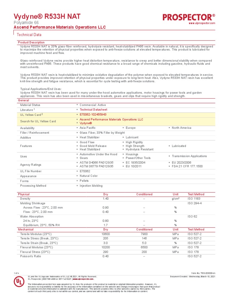Vydyne® R533H NAT: Ascend Performance Materials Operations LLC | PDF ...