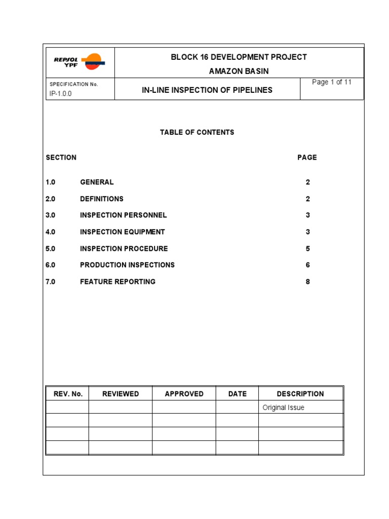 In-Line Pipeline Inspection Specification | PDF | Pipe (Fluid ...