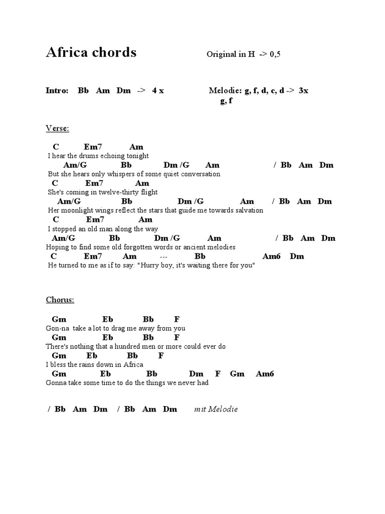 Africa Chords: Original in H - 0,5 | Download Free PDF | Song Structure ...