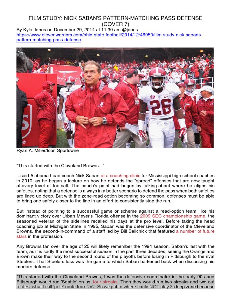 Saban's Cover 7 Defense Explained | PDF | American Football | Gridiron ...