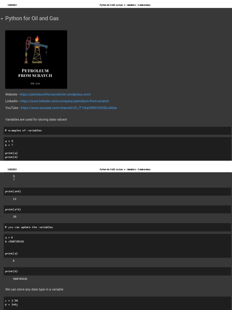 Python For Oil and Gas: Website - Linkedin - Youtube - Variables Are ...