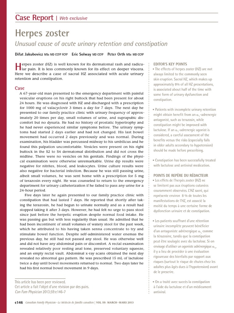 Herpes Zoster Case Report PDF Urinary Incontinence Constipation