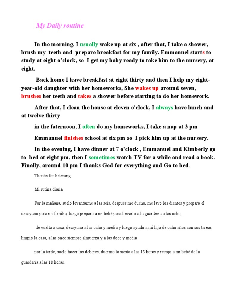 Parrafo de My Daily Routine | PDF