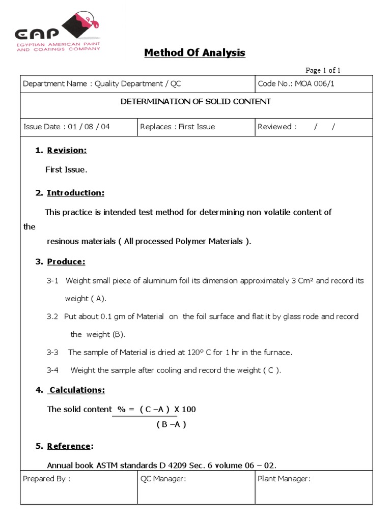 Solid Content Analysis Method for Polymers | PDF | Technology & Engineering