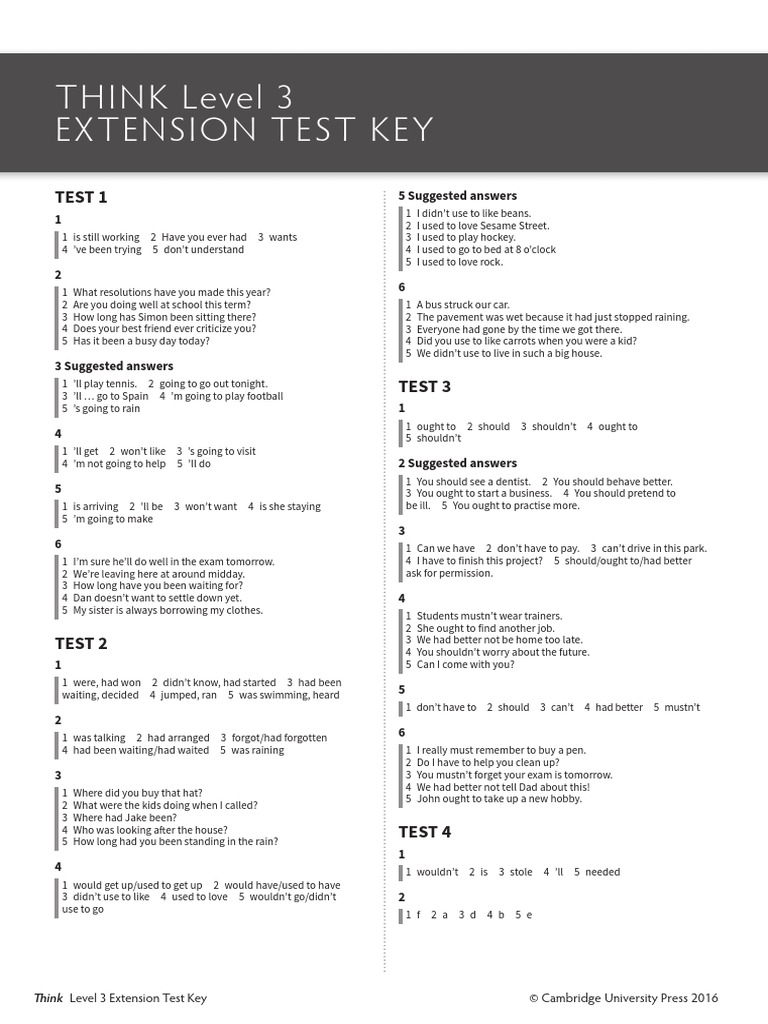 Extension Test Answer Keys PDF