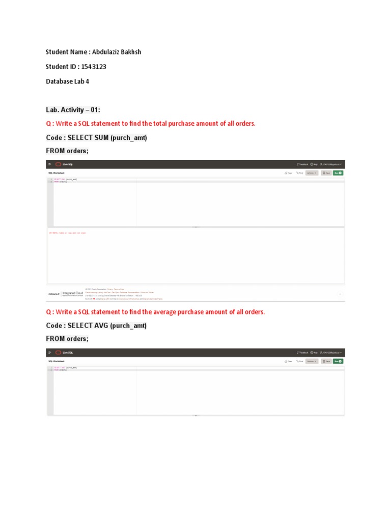 Student Name: Abdulaziz Bakhsh Student ID: 1543123 Database Lab 4 | PDF ...