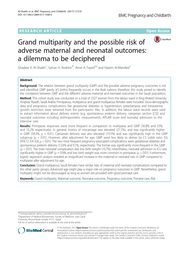 Grand Multiparity and The Possible Risk of | PDF | Childbirth | Pregnancy
