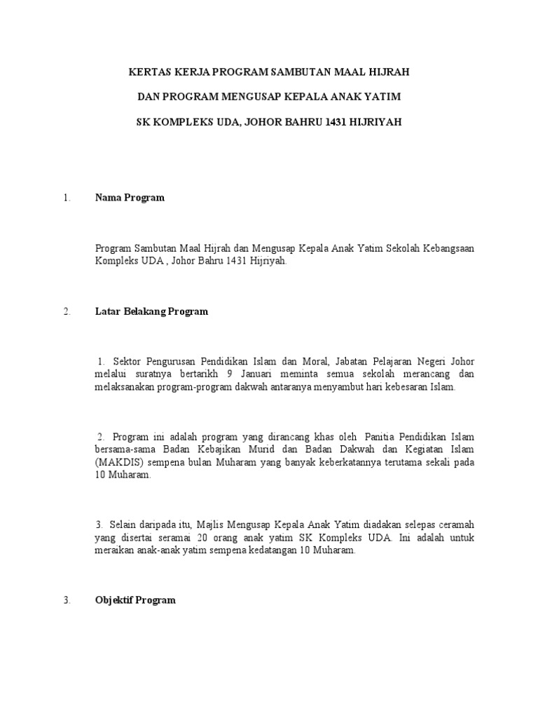 Kertas kerja program sambutan maal hijrah