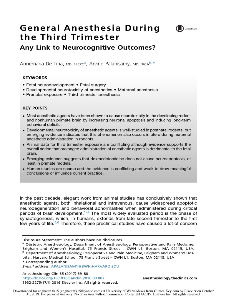 General Anesthesia During The Third Trimester PDF Anesthesia
