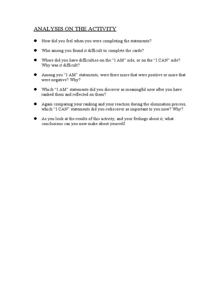 Analysis On The Activity. and Johari's Window Notes PDF Information