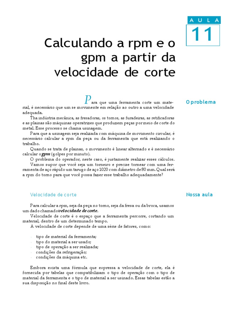 Cálculo de RPM e GPM na Usinagem | PDF | Metalurgia | Processos industriais