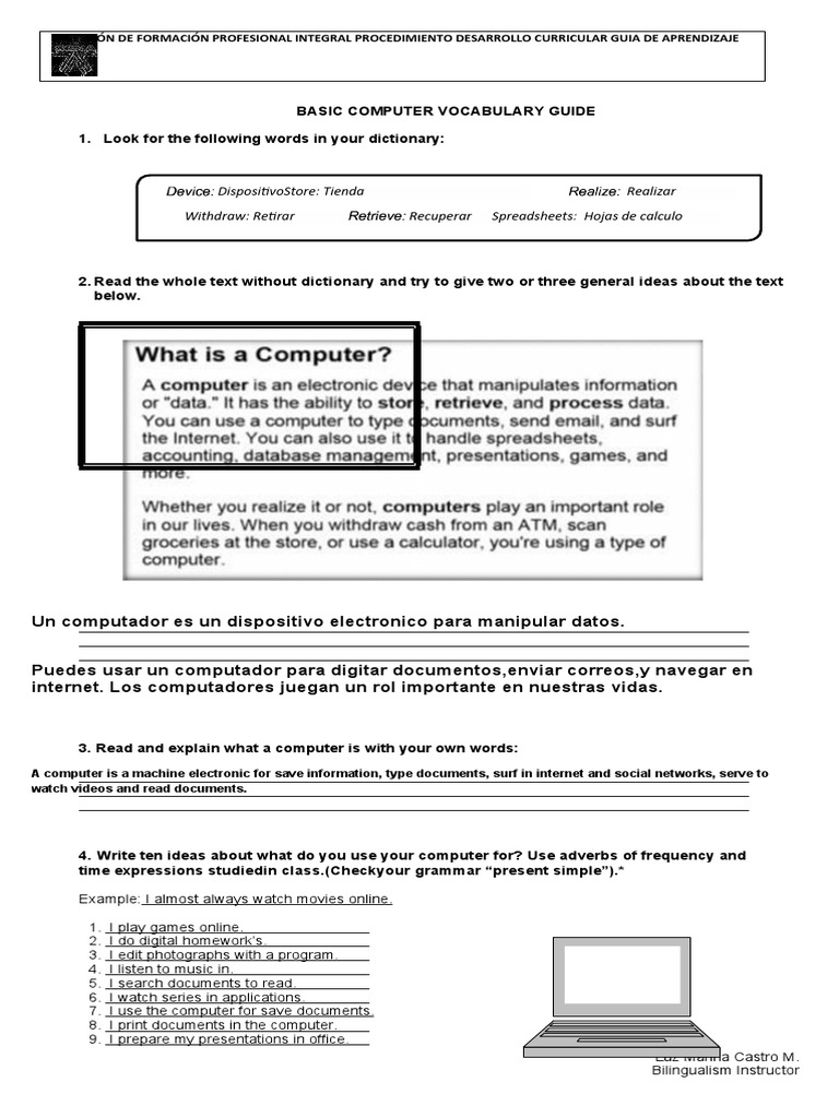 Basic Computer Vocabulary Guide | PDF | Tablet Computer | Laptop