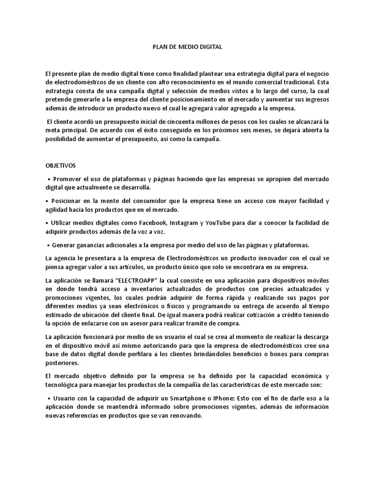 Plan de Marketing Digital | PDF | Facebook | Youtube
