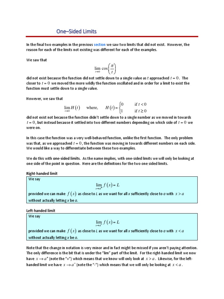 Understanding One-Sided Limits in Calculus | PDF | Function ...