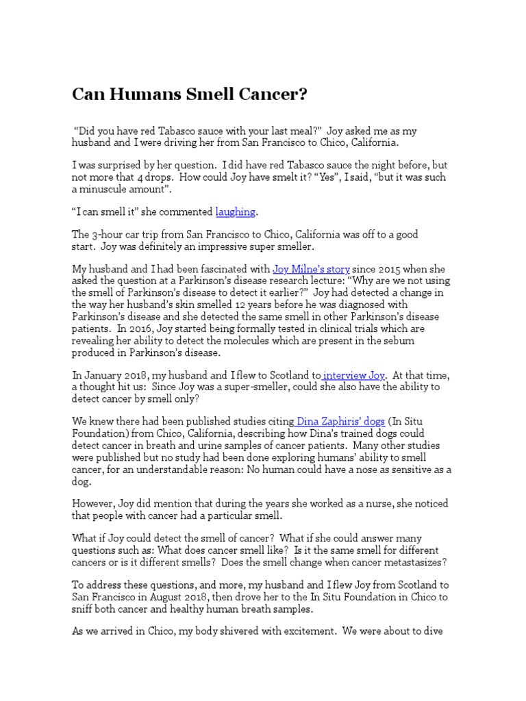 Can Humans Smell Cancer Psychology Today PDF Olfaction Cancer