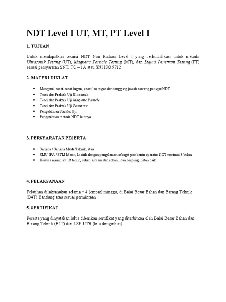 NDT Level I UT PT MT LVL 1 | PDF
