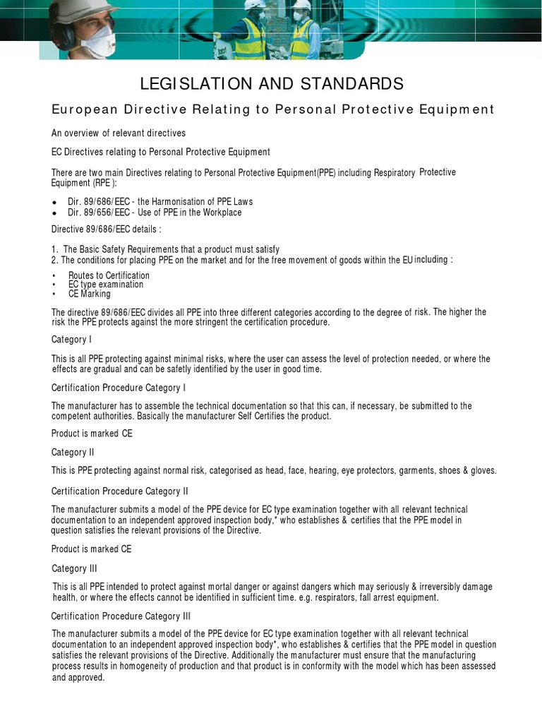 Legistation and Standards European Directive Relating To Personal Protective Equipment