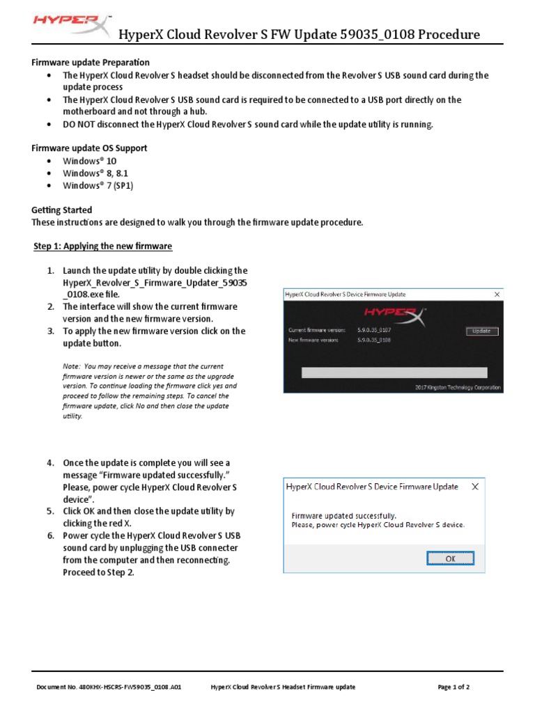 Hyperx Cloud Revolver S FW Update 59035 0108 Procedure PDF