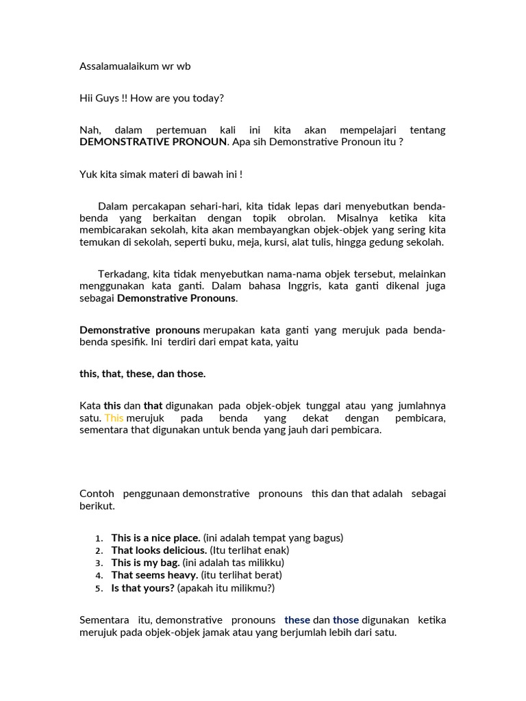 Pengantar Demonstrative Pronouns | PDF | Kajian Bahasa Asing