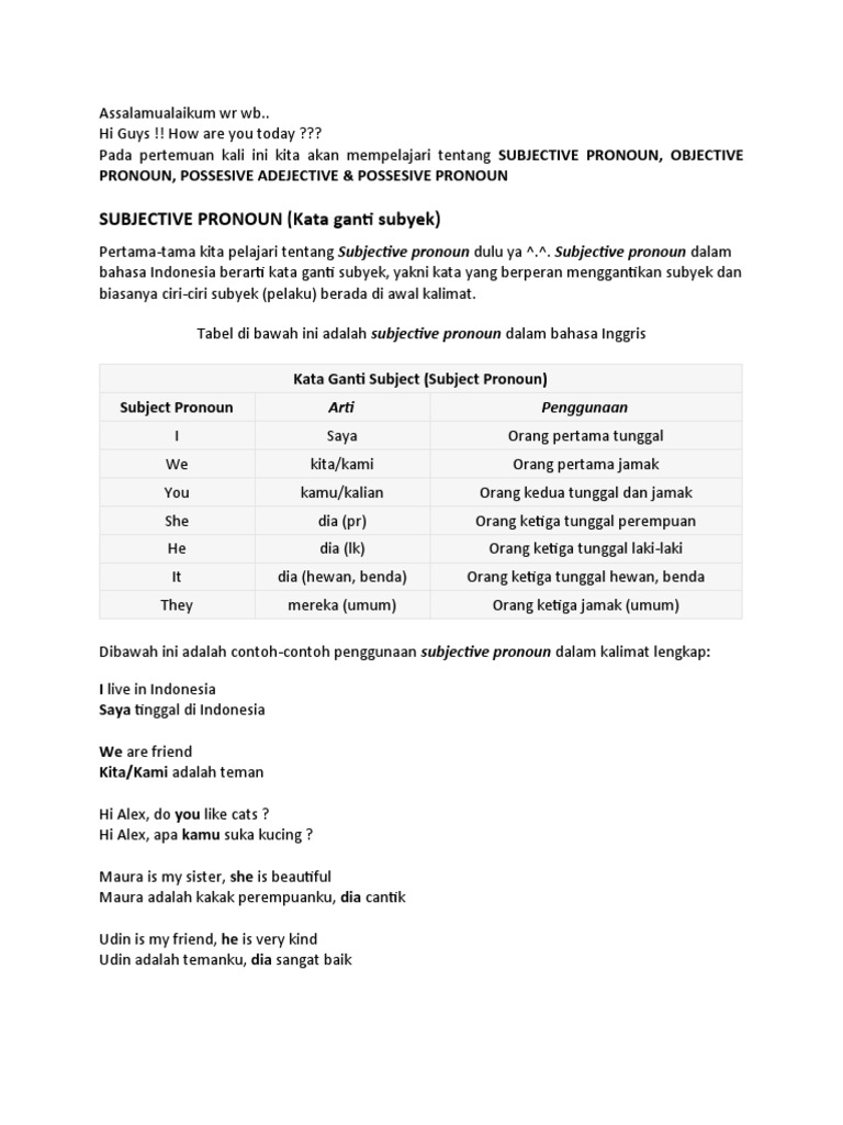 Panduan Lengkap Pronoun dalam Bahasa Inggris | PDF