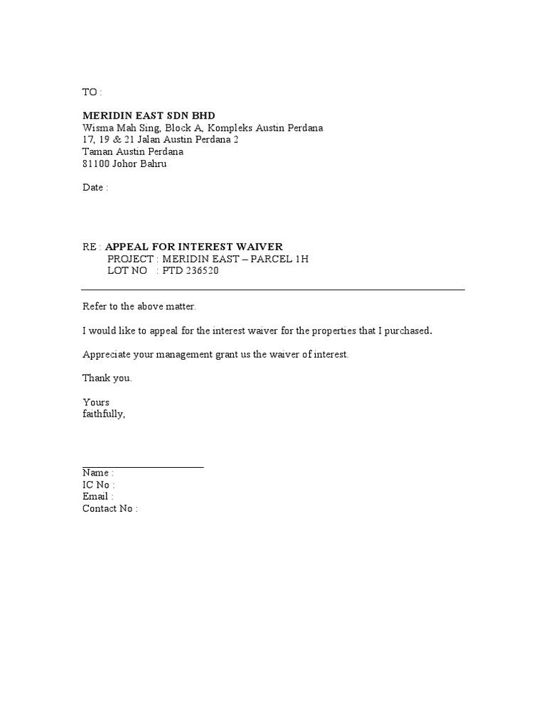 Letter Waiver of Interest 236520 | PDF