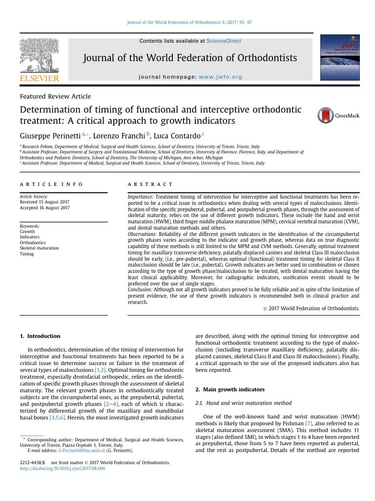 Timing of Orthodontic Treatment Indicators | PDF | Orthodontics ...