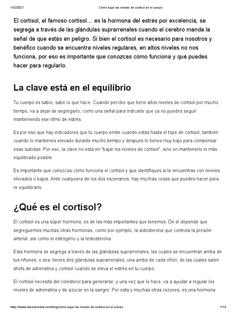 Cómo Bajar Los Niveles de Cortisol en El Cuerpo | PDF | Glándula ...