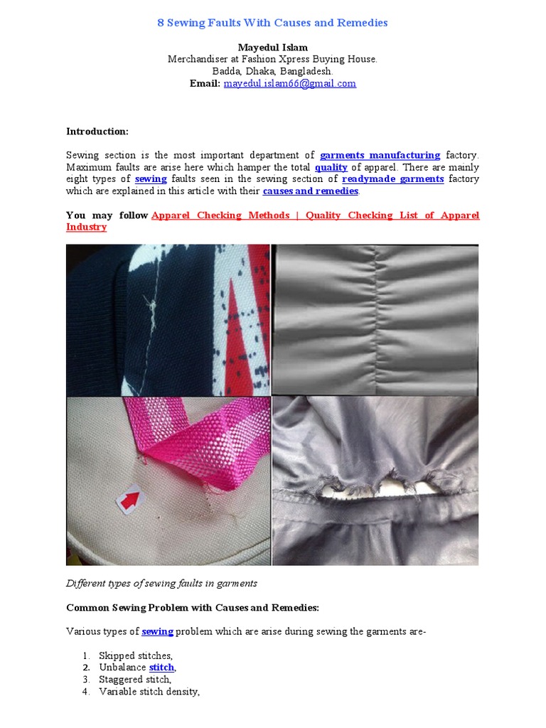 8 Sewing Faults With Causes and Remedies PDF Sewing Sewing Machine
