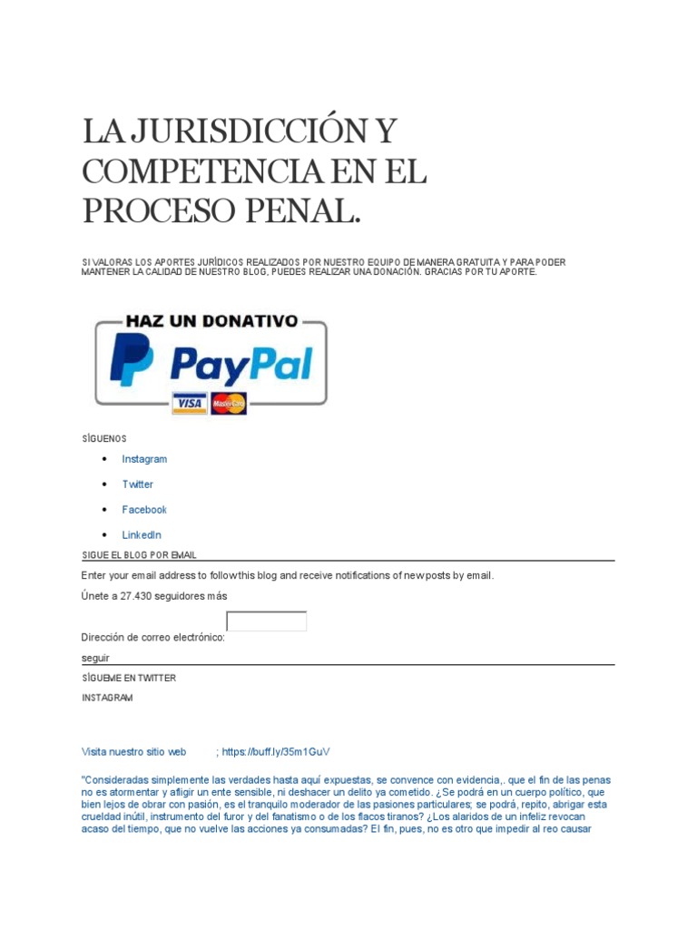 La Jurisdicción y Competencia en El Proceso Penal | PDF | Jurisdicción ...