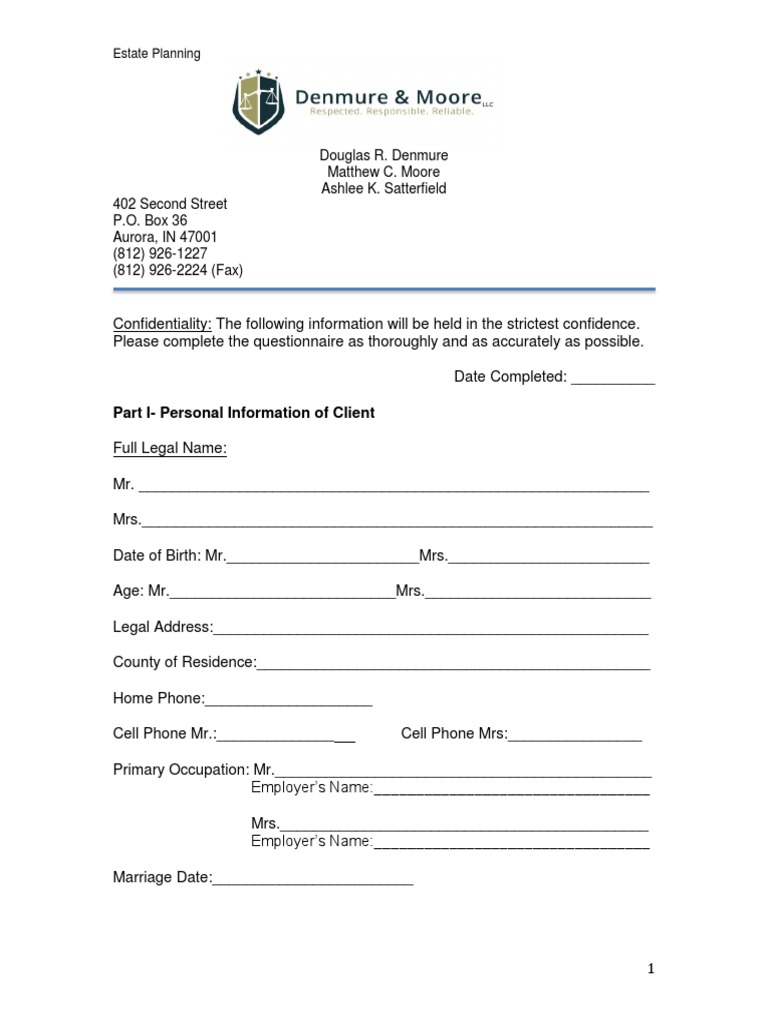 Estate Planning Questionnaire | PDF | Individual Retirement Account ...