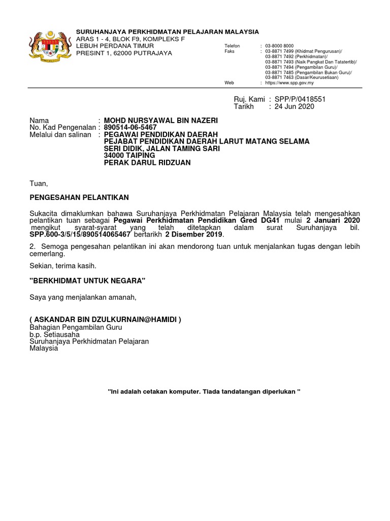 Himpunan Surat Penting SPP Perkhidmatan Guru