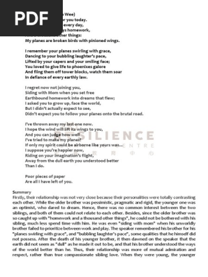 My Paper Planes (Kenneth Wee) – Summary & Analysis