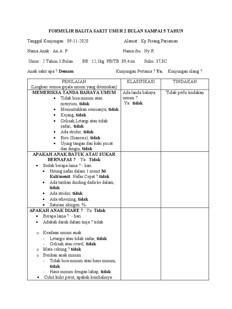 Formulir MTBS untuk Balita Sakit | PDF