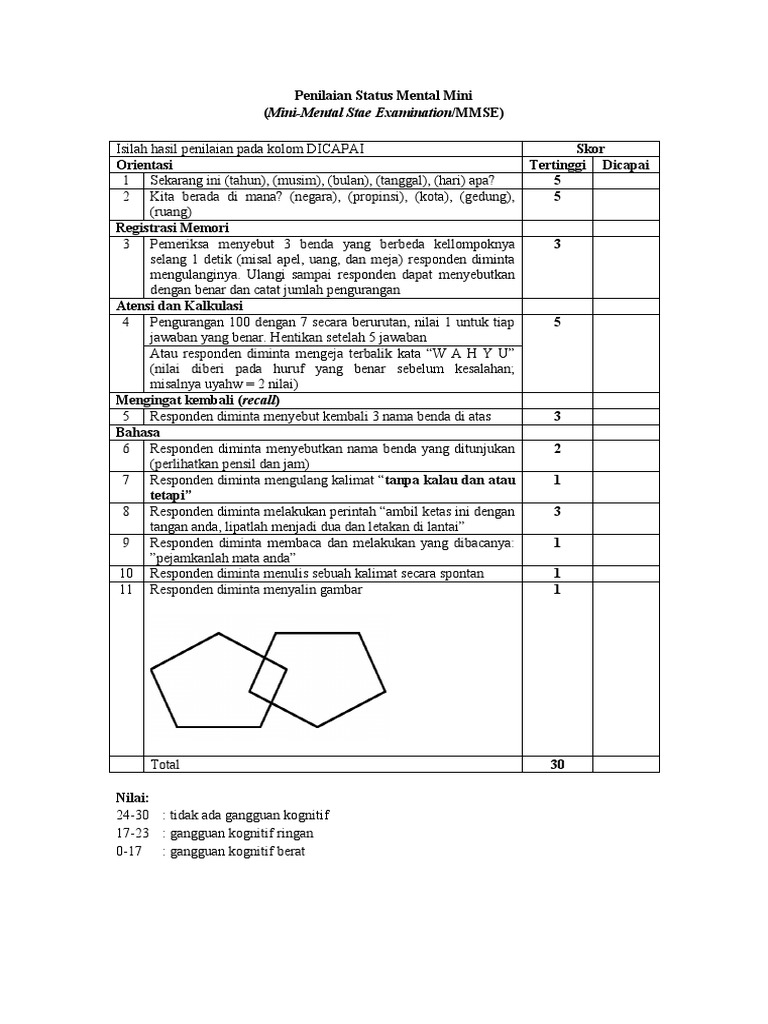 Formulir MMSE | PDF | Metode & Bahan Ajar
