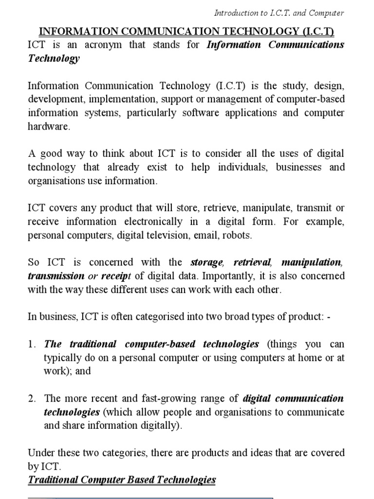 Introduction to ICT and Computers | PDF | Personal Computers | Computer ...