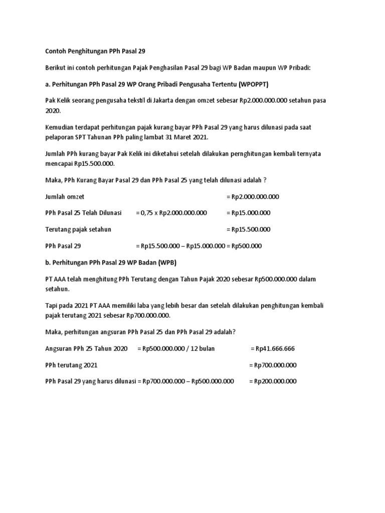 Contoh Penghitungan PPh Pasal 29 | PDF