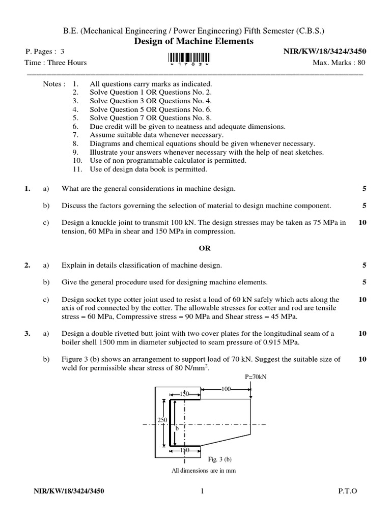 Design of Machine Elements Exam Guide | PDF | Stress (Mechanics) | Screw