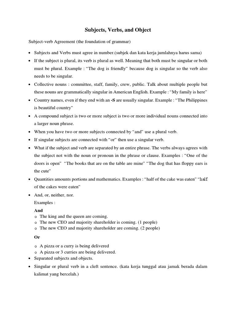 Subjects, Verb, and Object | PDF