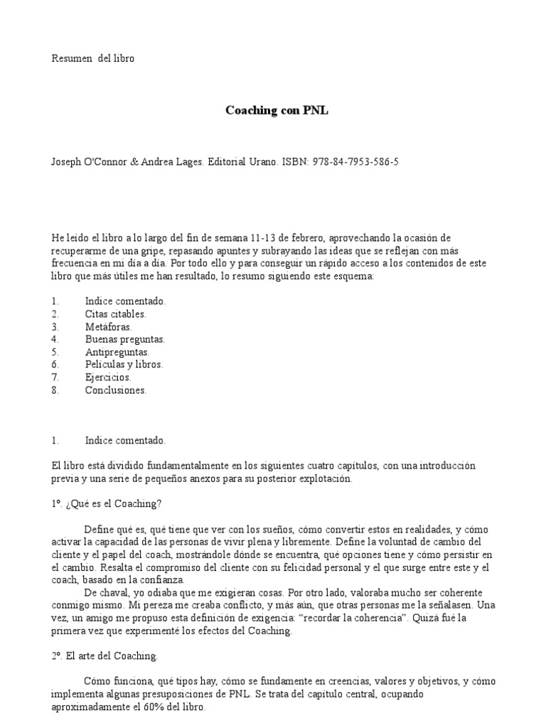 Resumen de Coaching con PNL | PDF | Mente | Cliente