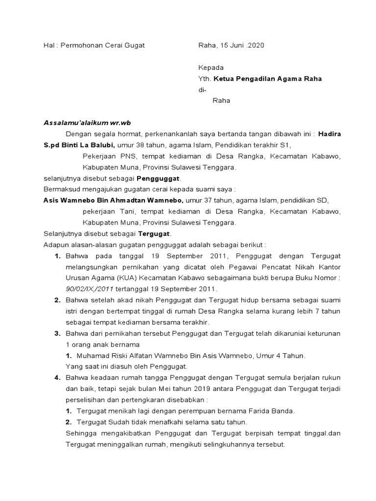 Gugatan Cerai Hadira di Raha | PDF